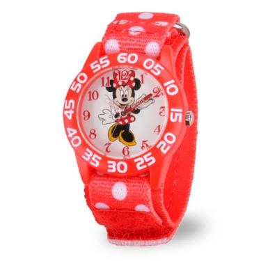 Imagem de Disney Relógio infantil de plástico com pulseira de nylon e quartzo analógico Minnie Mouse, Vermelho