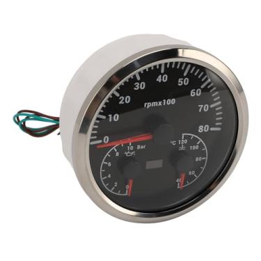Imagem de 3 Polegadas de Tacômetro Medidor de Pressão de água Temp Medidor 4 3/8in 8000rpm 0 a 10bar 40 a 120 ℃ 7 Cores Litada para o Caminhão de Iate RV (Moldão de prata de mostrador preto)
