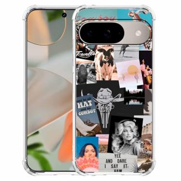 Imagem de malegaon Cowboy Cowgirl Western Country Art Colage, capa completa de TPU macio moderno para Google Pixel 9/9 Pro, transparente