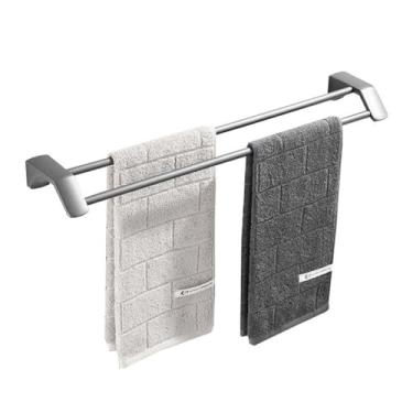 Imagem de Suporte para Chuveiro Barras de toalha duplas para banheiro, haste de toalha de banho dupla de aço inoxidável, suporte de toalha de parede sem perfuração, cabide de trilho de toalha duplo Toalheiro(Gu