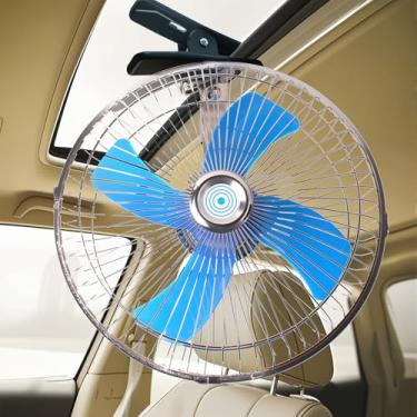 Imagem de Hirritale Ventilador de clipe de 12 V para acampamento de carro RV, fluxo de ar oscilante silencioso de 25 cm com metal durável, ventilador de mesa portátil para caminhão barraca escritório (azul)