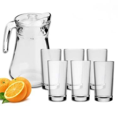 Imagem de Jogo De Jarra 1,6L Com 6 Copos 225ml Em Vidro Kit Suco Água Drinks Para Restaurante Buffet Bar