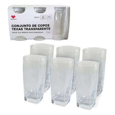 Imagem de Jogo 6 Copos Quadrado Texas Bali Vidro 320ml Transparente Luxo