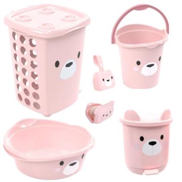 Imagem de Kit Plasútil 6 pçs Bebê Cesto Lixeira Bacia Balde Saboneteira Porta Chupeta (Ursa Lúdica)