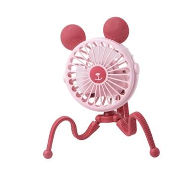 Imagem de Generic Ventilador de mesa com 3 engrenagens ajustáveis, leve e multifuncional com ventilador leve para carrinho de bebê para casa, escritório, bicicleta, Orelhas Redondas Rosadas