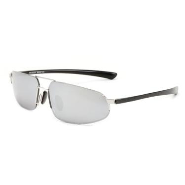 Imagem de FEISEDY Óculos de sol vintage masculinos polarizados, armação de metal aviador leve, condução pesca corrida B0057, Lentes prateadas polarizadas armação prata 06, Large