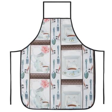 Imagem de Violet Linen Vintage Baking Toile Chefs Padrão Cachet, tecido estampado de poliéster, xícaras de chá, avental decorativo padrão de cozinha