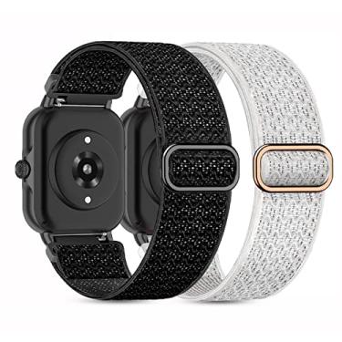 Imagem de Kollody Pacote com 2 pulseiras de relógio de nylon elástico compatíveis com Amazfit Active 2/Active, pulseiras de substituição elásticas macias de 20 mm para Amazfit Bip 3 Pro/3/U Pro/GTR mini/GTS