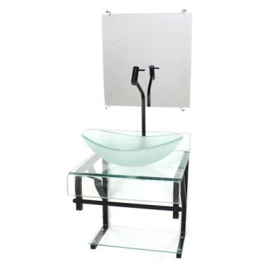 Imagem de Gabinete de vidro 40cm para banheiro curvado duplo pp cuba oval incolo