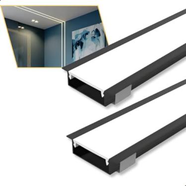 Imagem de Perfil de LED Embutir 46x12mm Alumínio Preto 2m para Sanca e Gesso - Acabamento Moderno