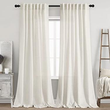 Imagem de Cortinas de linho creme, 240 cm de comprimento, conjunto de 2 painéis, bolso traseiro, semitransparente, filtro de luz, cortina para janela, cortinas neutras e modernas estéticas, longas para