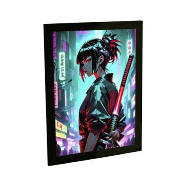 Imagem de Quadro Decorativo Anime Garota Katana Samurai Ilustração Cyberpunk Decoração Poster Quarto Sala