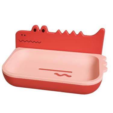 Imagem de Saboneteira Jacaré Criativa com Drenagem – Porta Sabonete de Parede, Fixação Sem Furos (Vermelho)