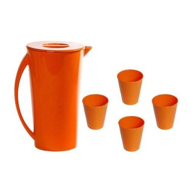 Imagem de Kit Jarra Fresc Vemplast 1 Jarra 4 Copos Tropical Laranja