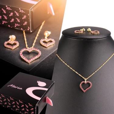 Imagem de Kit feminino colar brinco pingente dourado strass Pro-mo_ção - Orizom