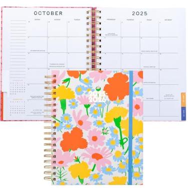 Imagem de ban.do Agenda diária e semanal grande de 17 meses, datada de agosto de 2025 a dezembro de 2026, diário de autocuidado de capa dura, agenda espiral com calendário mensal, adesivos, páginas de arte e