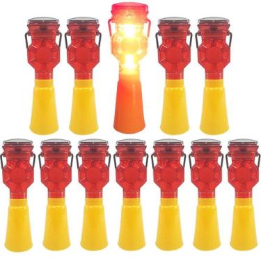 Imagem de Sinalizador Solar Viario Cone Kit 12 Uni Sinalizaçao Rua Estrada Rodov