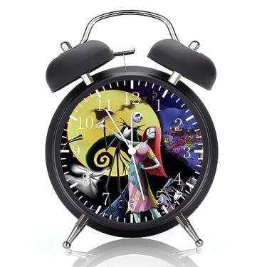 Imagem de Relógio de mesa com alarme Twin Bell Jack e Sally com luz noturna bastante silencioso, sem tique-taque, 10 cm, metak e mostrador de vidro, ótimo para decoração ou presentes G93