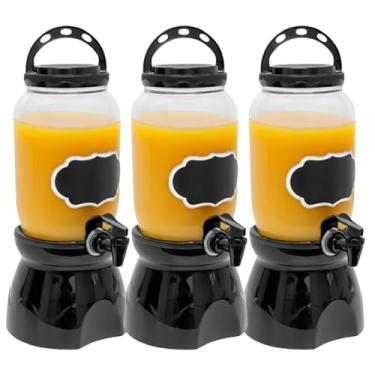 Imagem de Kit Suqueiras Com Suportes 3,6L Para Suco Galão Com Tampa Torneira para Água Saborizada Suco Líquidos Eventos (3, PRETO)