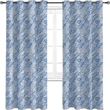 Imagem de Cortinas blecaute azuis e brancas – Cortinas de quarto e sala de estar com isolamento térmico, economia de energia e redução de ruído, trançado de três camadas, L 182 x C 213 cm, azul claro e branco