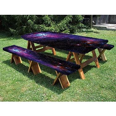 Imagem de Toalha de mesa com ajuste de galáxia, conjunto de 3 peças, imagem temática celestial, nebulosa, nuvem estrelada, imagem do tema celestial, estampa de elementos de arte, conjunto de 3 peças, perfeita