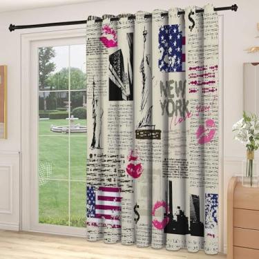Imagem de Divisória de parede de cortina divisória de quarto dos Estados Unidos, Jornal New York Sketchy of Liberty and Texts Batom Vintage, cortinas largas isoladas/cortinas de quarto (painel único), L 236 x C