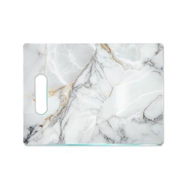 Imagem de Tábua de Carne de Vidro 35x25 - Efeito Mármore - Branco e Dourado