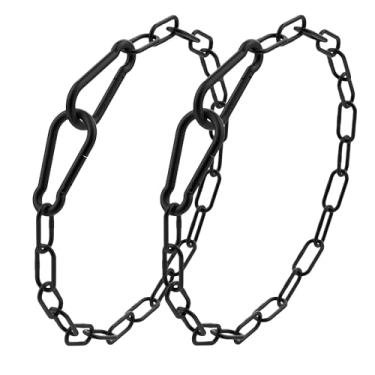 Imagem de 2 cadeados de corrente de portão de 50 cm com mosquetão, corrente preta eletroforética de metal e trava para portão, correntes ajustáveis, trava de portão para cercas ao ar livre, gaiolas para animais