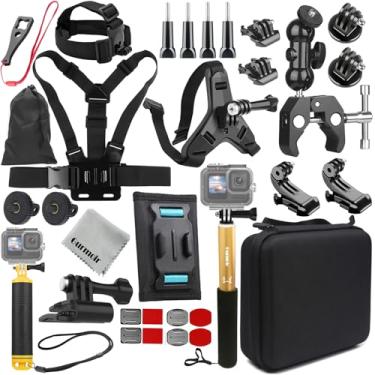 Imagem de Gurmoir Kit de acessórios para câmeras Gopro 13/12/11/10/9/Osmo Action 5 pro/4/3/Insta 360 X5/X4/X3 e mais, suporte de bicicleta/clipe de chapéu/alça de capacete/kit de montagem de mochila para Gopro