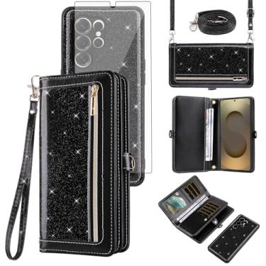 Imagem de Asuwish Capa de celular para Samsung Galaxy S25 Ultra 5G Carteira com zíper com alça protetora de tela Bling Glitter Flip Slot para cartão S25Ultra 25S S 25 25Ultra 6.9 2025 mulheres homens meninas