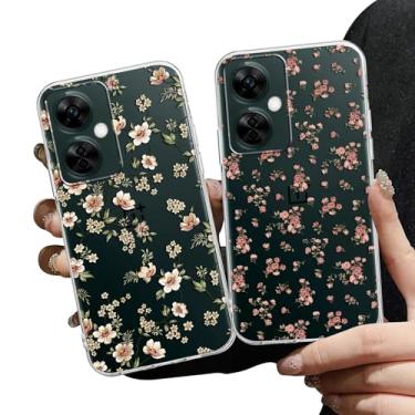 Imagem de Zrutru Pacote com 2 capas de telefone de flores estéticas para Oneplus Nord N30 5G 17.1 cm, desenho fofo kawaii estampa floral padrão capas transparentes para meninas e mulheres, capa protetora de TPU