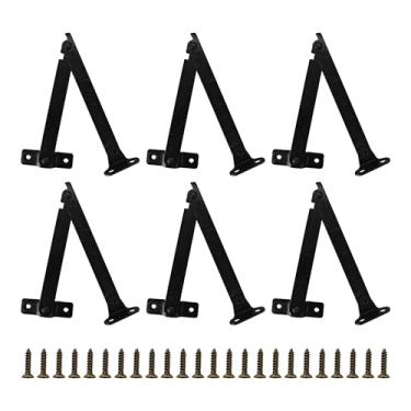 Imagem de bociloy 6 peças de dobradiças de suporte de tampa de bronze preto, dobradiça dobrável giratória resistente para caixas de madeira, armários, armários, 11 cm x 1 cm (comprimento dobrado x largura)