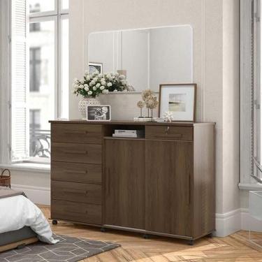 Imagem de Cômoda Grande Portas de Correr Espelho 176cm Max New Lukaliam Imbuia