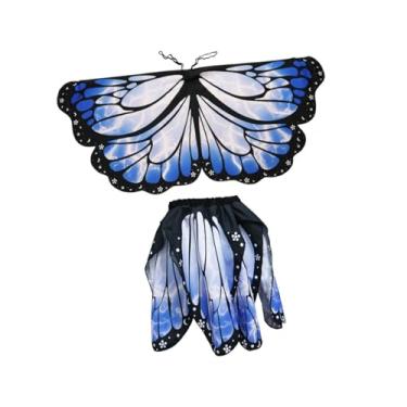 Imagem de kowaku Conjunto de fantasia de borboleta infantil, saia de cosplay de fada com asas para dança casual em festivais, Azul