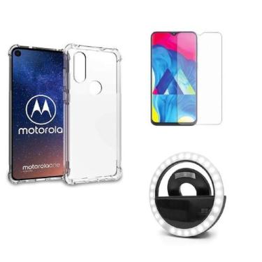 Imagem de Kit Flash Selfie Moto One Vision + Capa + Película De Vidro 3D - Motor