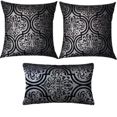 Imagem de Kit 3 Almofadas Luxo Adamascado Preto e Prata - Sua Casa Decor