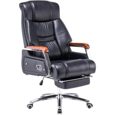 Imagem de Cadeira Executiva Grande E Alta Conforto Doméstico Cadeira De Escritório Para Pausa Para O Almoço, Cadeiras Gerenciais De Couro Genuíno Reclinável 155°, Carga 250kg/551., Black, 114-120 * 50cm