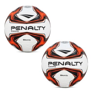 Imagem de Kit Com 02 Bola De Futebol Campo Penalty Bravo XXIV Branco/Laranja Único-Unissex