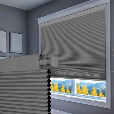Imagem de Jukkfzy Persianas Celulares Personalizadas Sem Fio Tipo Colmeia para Janelas Internas Sem Furadeira Sem Ferramentas com Isolamento Térmico,Blackout Cinza,120.65cm W x 142.24cm H