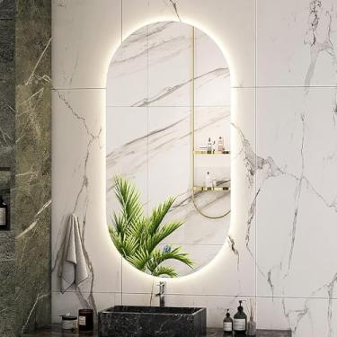 Imagem de Espelho De Banheiro Led Com Iluminação Oval Com Interruptor Inteligente, Espelho Vity Regulável De 3 Cores Espelho Led Montado Na Parede Espelho De Luz Inteligente, 600x900mm/24x36in