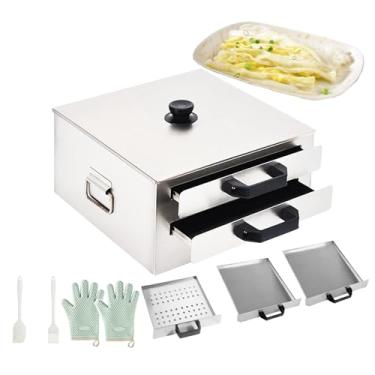 Imagem de KKSOUFX Vaporizador De Rolos De Arroz Com 2 Camadas, Vaporizador De Rolos De Arroz Com Abertura Superior Em AçO InoxidáVel 304, MáQuina De Cozimento A Vapor Com Gaveta