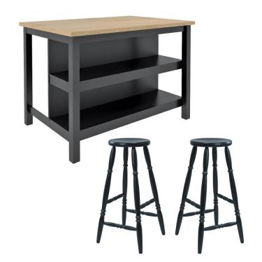 Imagem de Ilha Cozinha + 2 Banquetas Ditália 2 Pratel. Preto CD-1019 cozy