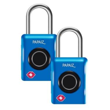Imagem de Kit 2 Cadeados TSA Digital 35B Azuis com Biometria e Senha Numérica – Leitura Rápida e Alta Segurança para Viagens