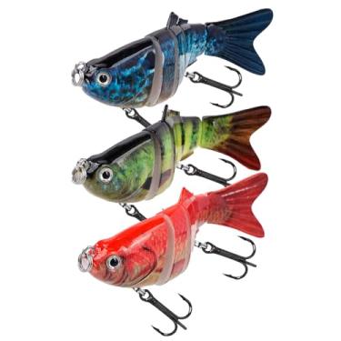 Imagem de Balifly Isca de pesca Topwater com 6 segmentos, isca de natação biônica, iscas de pesca robóticas realistas para truta walleye, robalo, água salgada, equipamento de pesca de água doce, 3 peças FS/YE