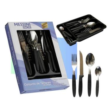 Imagem de Faqueiro inox jogo de talher com porta talher com 25 peças preto - Be 