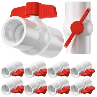 Imagem de 10 peças de válvulas de esfera de PVC de 2,5 cm, válvula de esfera de PVC roscada, válvula de fechamento de alça em T vermelha rosqueada (NPT), válvulas de desligamento de água para projeto de água