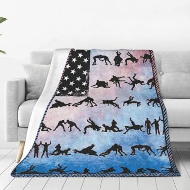 Imagem de Cobertor de luta livre com bandeira americana, cobertor super macio, flanela, leve, fofo, felpudo, felpudo, cobertor esportivo, presentes para lutadores, meninos, homens, mulheres, meninas, crianças
