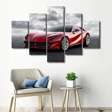 Imagem de TUMOVO Arte de parede de carro de luxo para quarto, sala de jogos, pintura em tela de carro esportivo, super carro, arte de parede grande para sala de estar, decoração contemporânea, 5 painéis