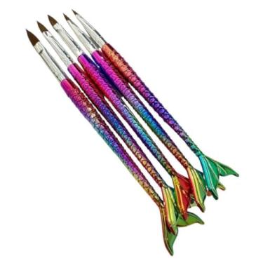 Imagem de Kit 5 Pincel Sereia Acrigel Nailart Decoração Unha Gel Profissional