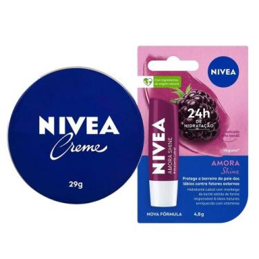 Imagem de Kit Nivea Care Creme Hidratante Latinha Azul 29g + Hidratante Labial A